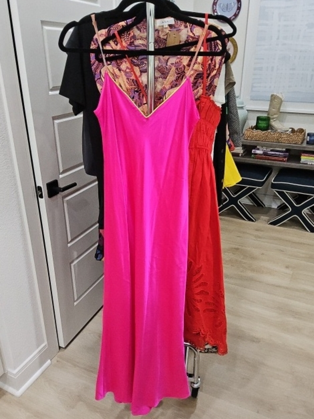 DANNIJO Hot Pink Slip Maxi Dress with V-Neck